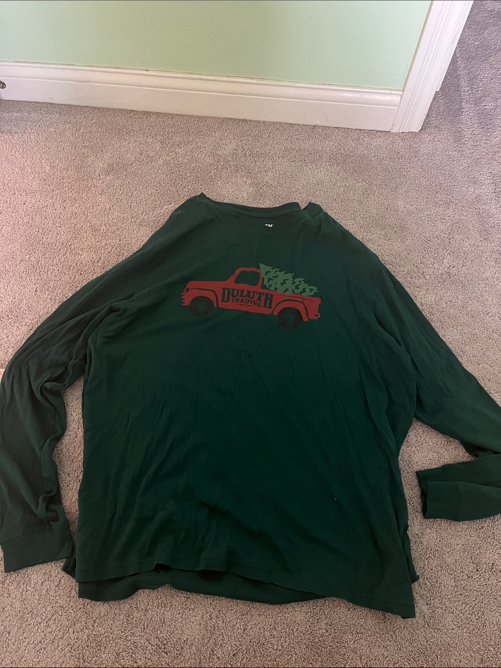 Duluth Trading Co Dark Green long sleeve with Red Truck Print